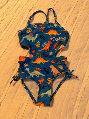 Cat & Jack Blue Girls' Swimsuit with Multicolor Dino Dots